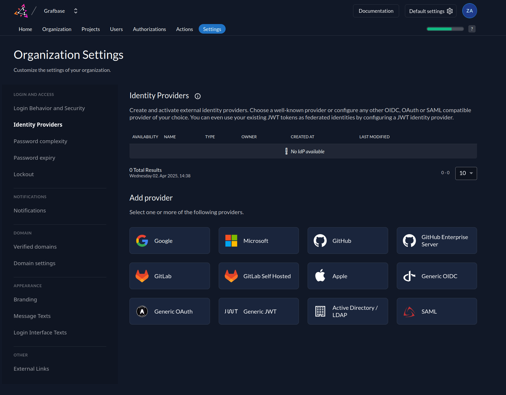Selecting the Gitlab provider
